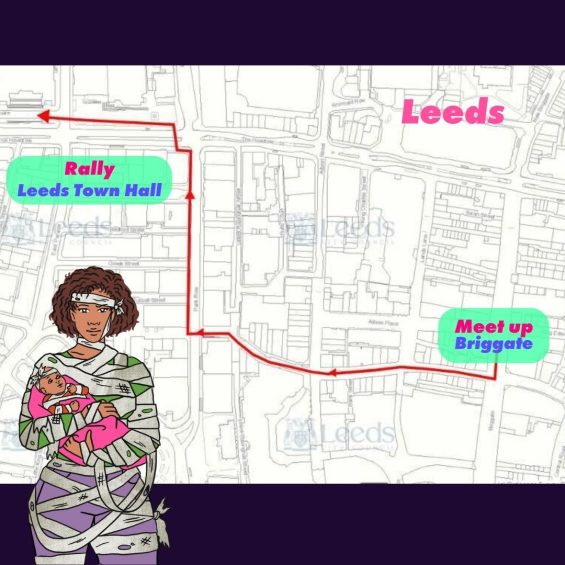 Alt text: Leeds March of the Mummies route from Briggate to Leeds Town Hall