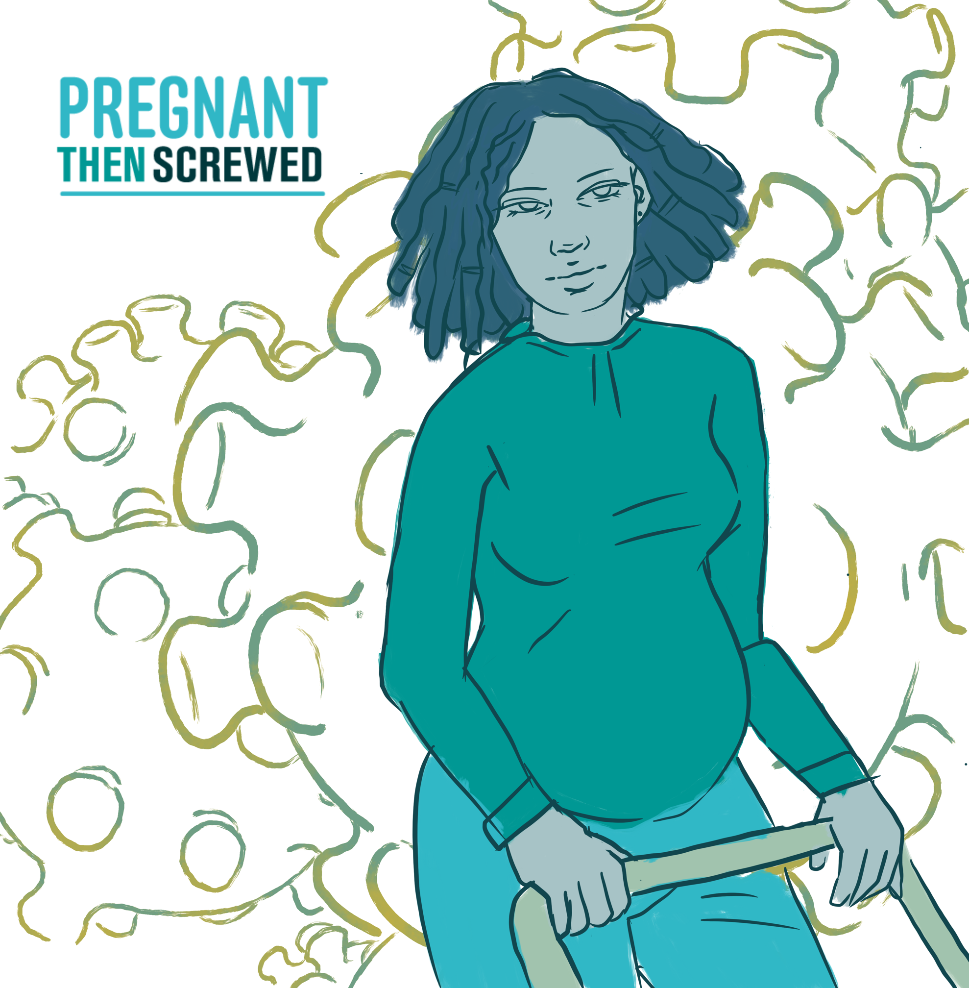 Alt text: Illustration of pregnant woman pushing a buggy surrounded by germs