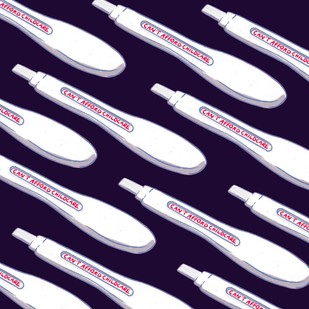 Image description: a repeat pattern of pregnancy tests saying