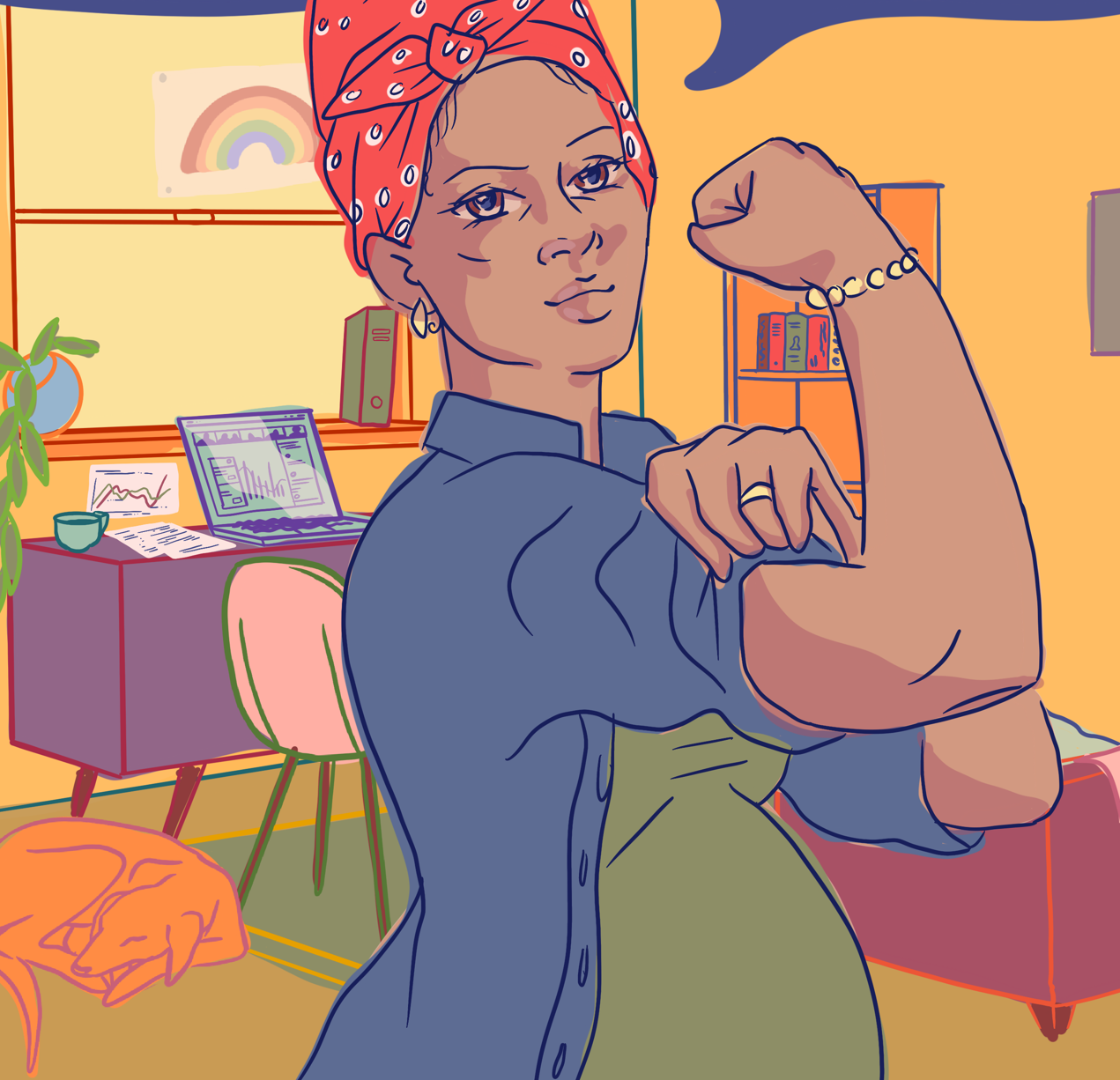 Image description: drawing of pregnant black woman flexing her arm saying 