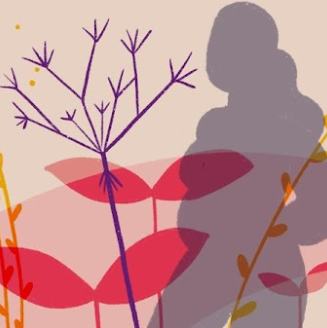 Image description: silhouette of pregnant woman surrounded by flowers